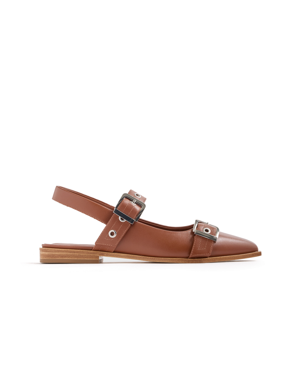 Italian Leather Bold Buckle Slingback Flat